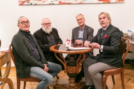 Michał Ogórek, Jerzy Bralczyk, Michał Kleiber i Bogdan Szymanik (Fot. Kamil Broszko)